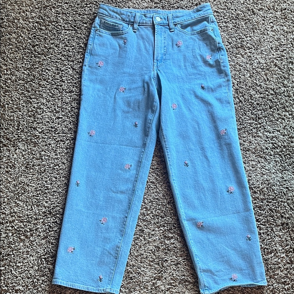 High-Waisted Embroidered Jeans